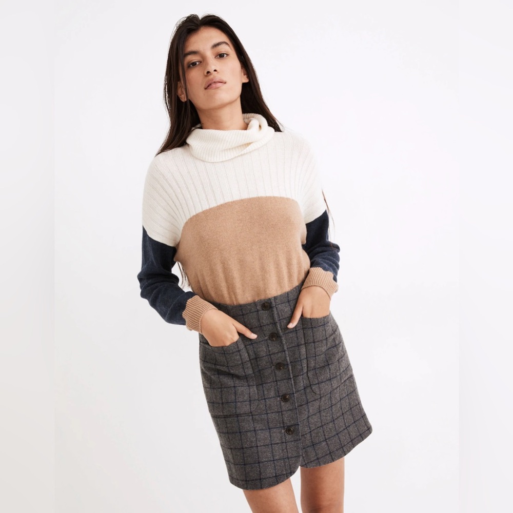Madewell • Wool Button Front Mini Skirt Gray Edge Windowpane Gray Heather 4